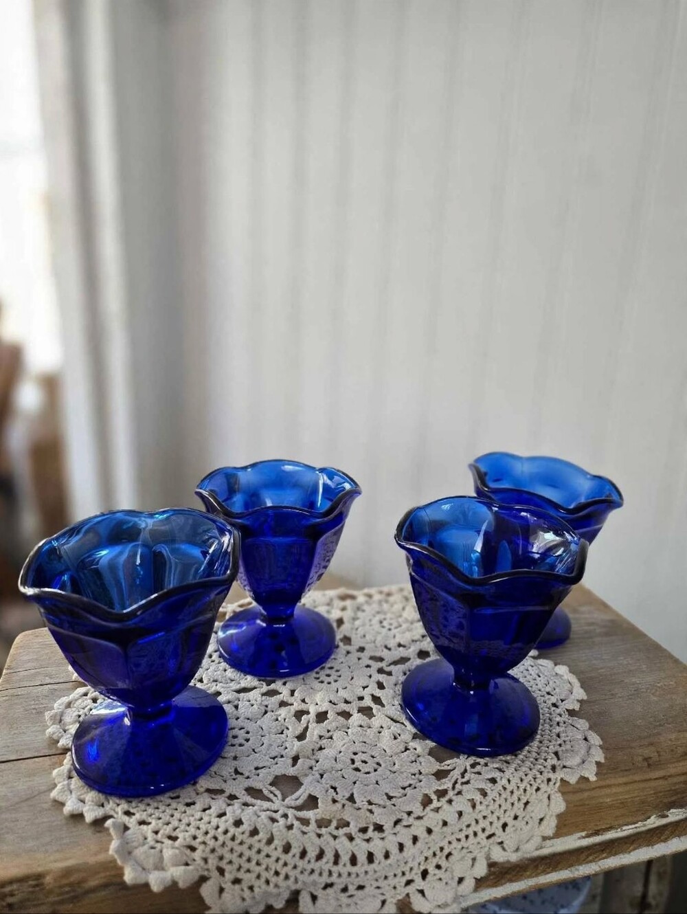 Vintage Anchor Hocking Cobalt Blue Glass Footed Dessert Bowls Set of 4